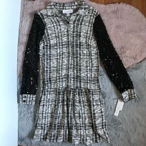 Nic nation plaid long sleeve sequin drop waist dress